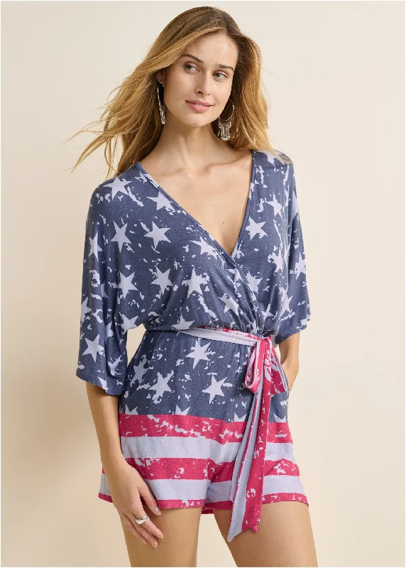 women's body-skimming dressesAmericana Romper  - Blue Multi