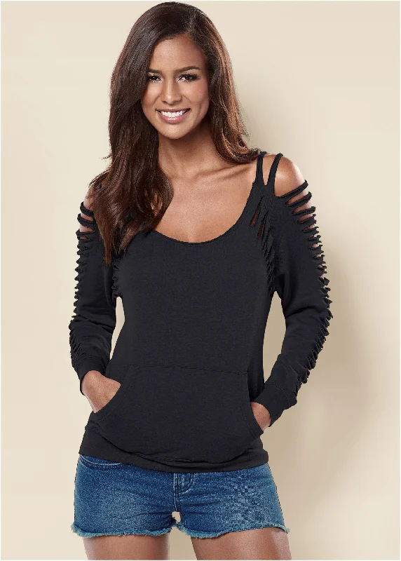 women's made-to-order dressesSlash Detail Sweatshirt - Black