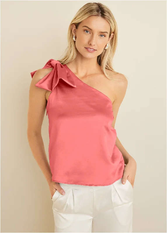 women's bridesmaid dressesBow Detail One-Shoulder Top - Coral