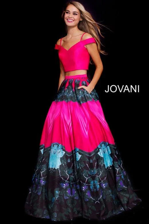 women's affordable dressesJovani 60568 Two Piece Long Print Prom Ball Gown