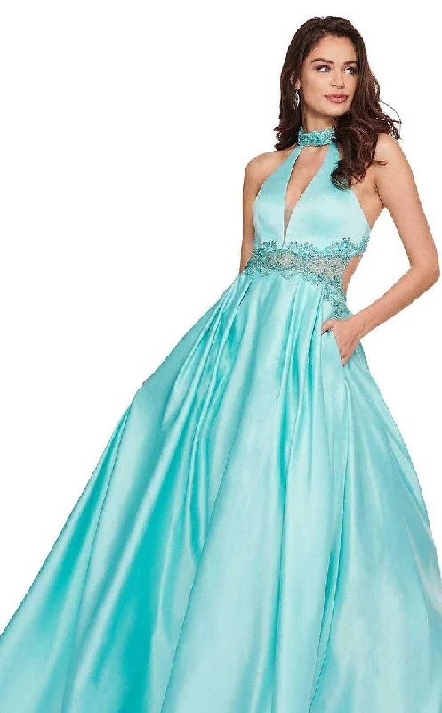 women's affordable dressesRachel Allan Prom Long Halter Beaded Dress 6528