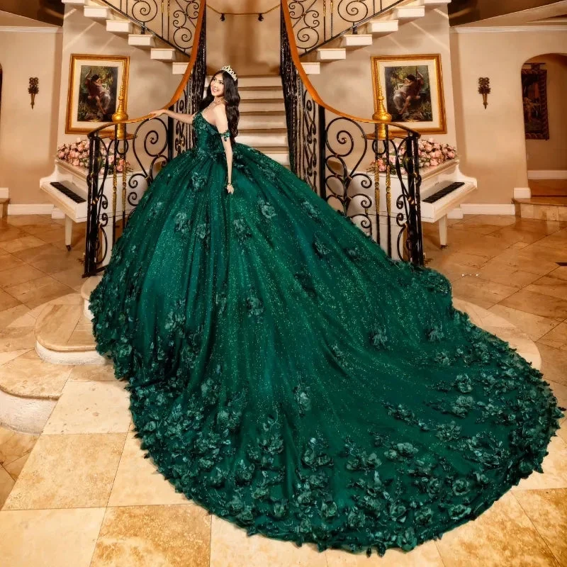 women's checkered dresses3D Flowers Emerald Green Quinceanera Dresses Ball Gown Quince Dress