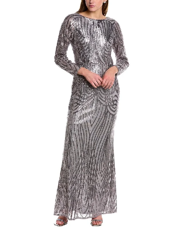 women's long-sleeved dressesAdrianna Papell Sequin Gown