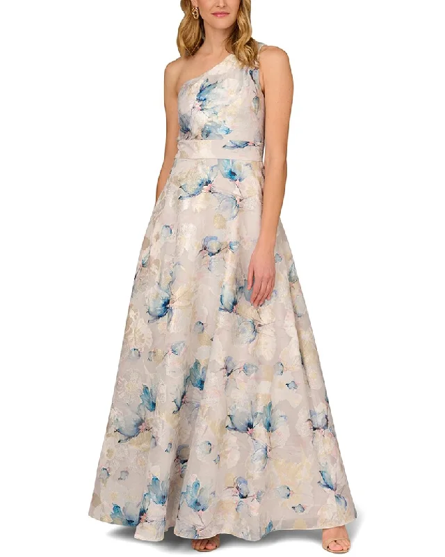 women's silk dressesAidan Mattox Printed Jacquard Ballgown