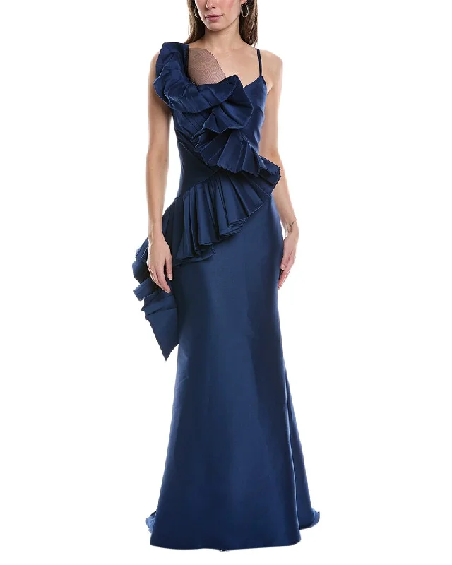 women's cinched-waist dressesBadgley Mischka Pleated Swirl Gown