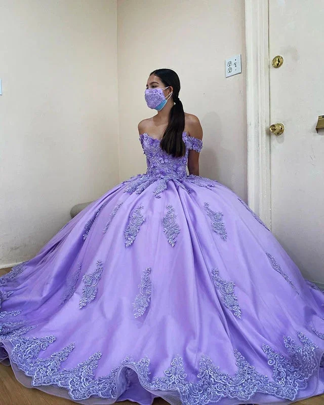 women's casual dressesBall Gown Lace Applique Lilac Quinceanera Dresses Off Shoulder Sweet 16 Dresses