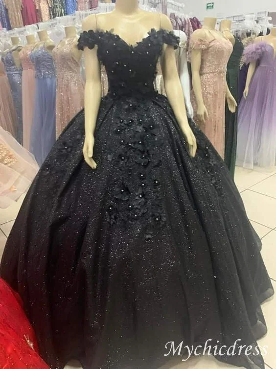 women's plus-size dressesBall Gown off shoulder Sweet 15 Black Quinceanera Dresses Beaded