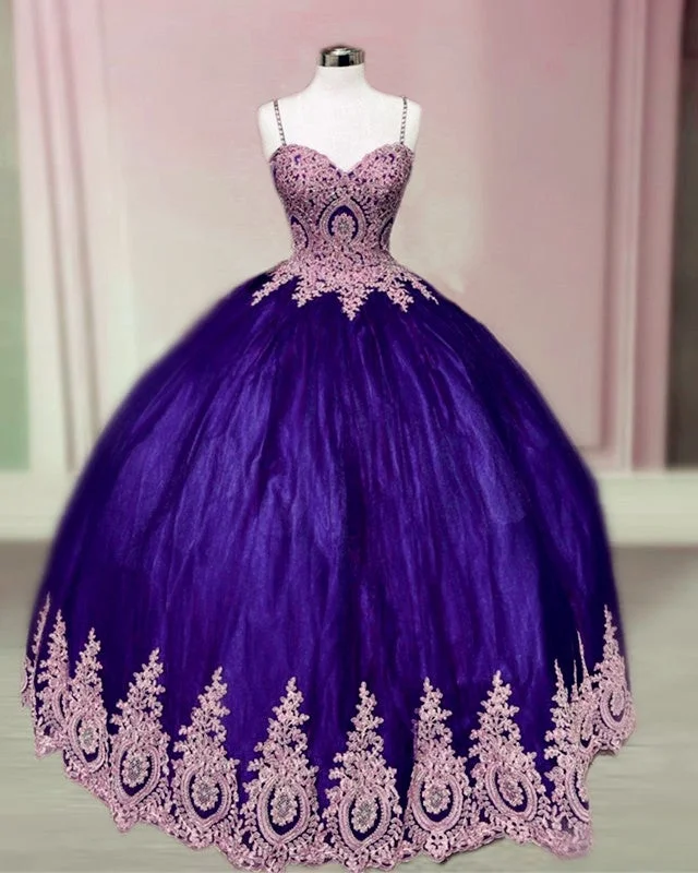 women's mother of the bride dressesBall Gown Purple Quinceanera Dresses Lace Applique Sweet 16 Dress