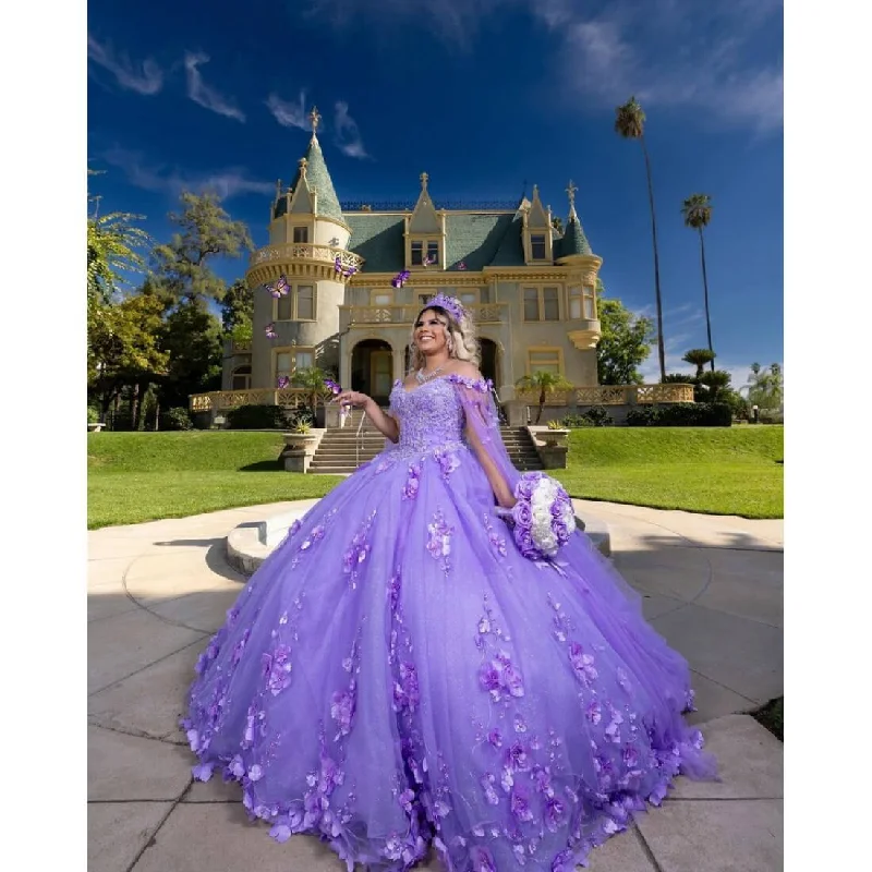 women's chiffon dressesBest Sweet 15 Gowns Lilac Quinceanera Dress Cape Sleeve Sweetheart