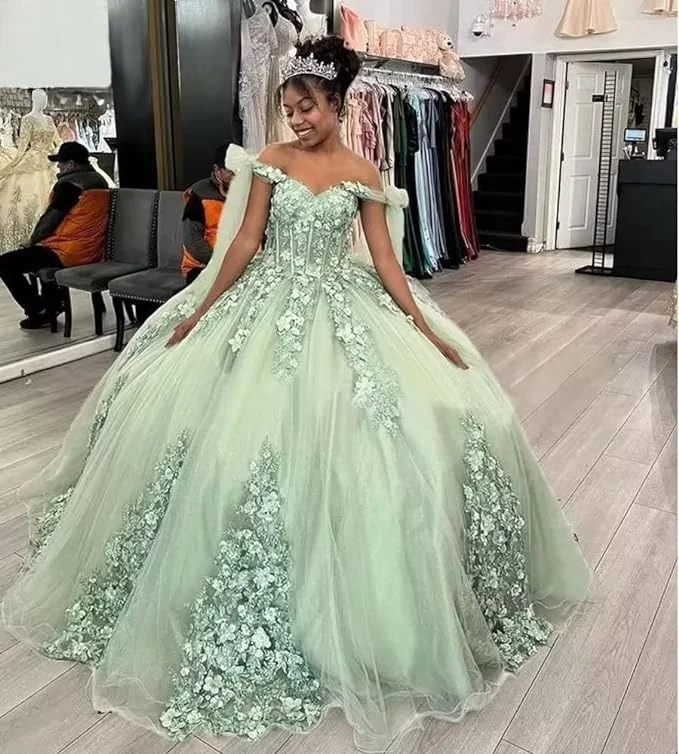 women's bodycon dressesHot Sage Green Quinceanera Dresses Ball Gown 3D Flowers Sweet 15 Dress