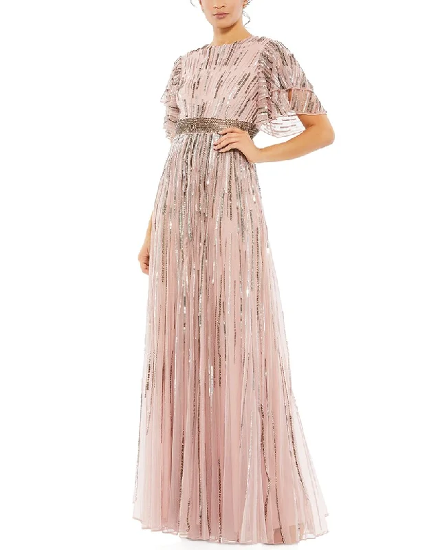 women's wrinkle-resistant dressesMac Duggal Embellished Full Length Layered Sleeve Gown