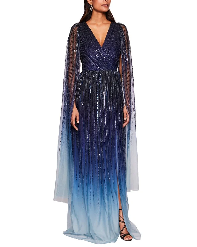 women's A-line dressesMarchesa Notte V-Neck Caped Gown