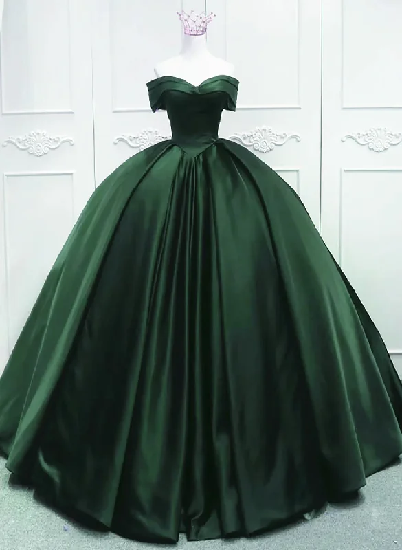 women's empire-line dressesOff the Shoulder Ball Gown Green Satin Quinceanera Dresses