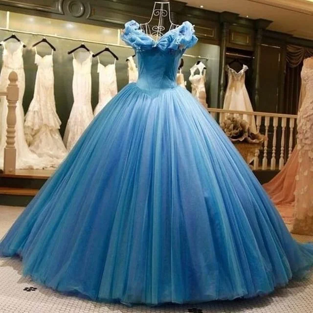 women's wedding guest dressesPrincess Ball Gown Blue Quinceanera Dresses Tulle Sweet 16 Dresses