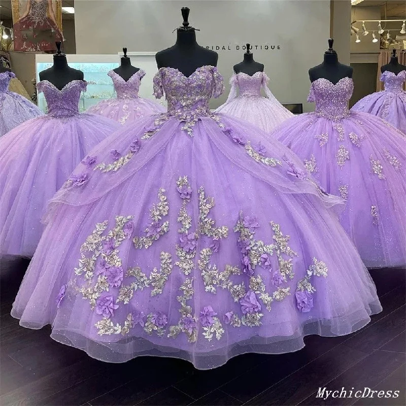 women's stretchy dressesPrincess Lace Lavender 2025 Quinceanera Dress Ball Gown 3D Flowers Sweet 16 Dress