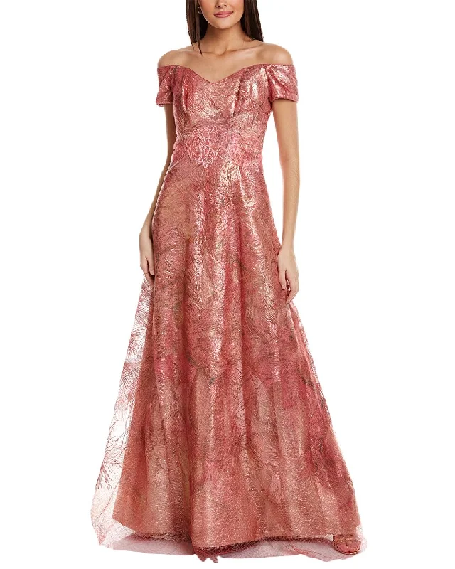 women's metallic dressesRene Ruiz Embroidered A-Line Gown